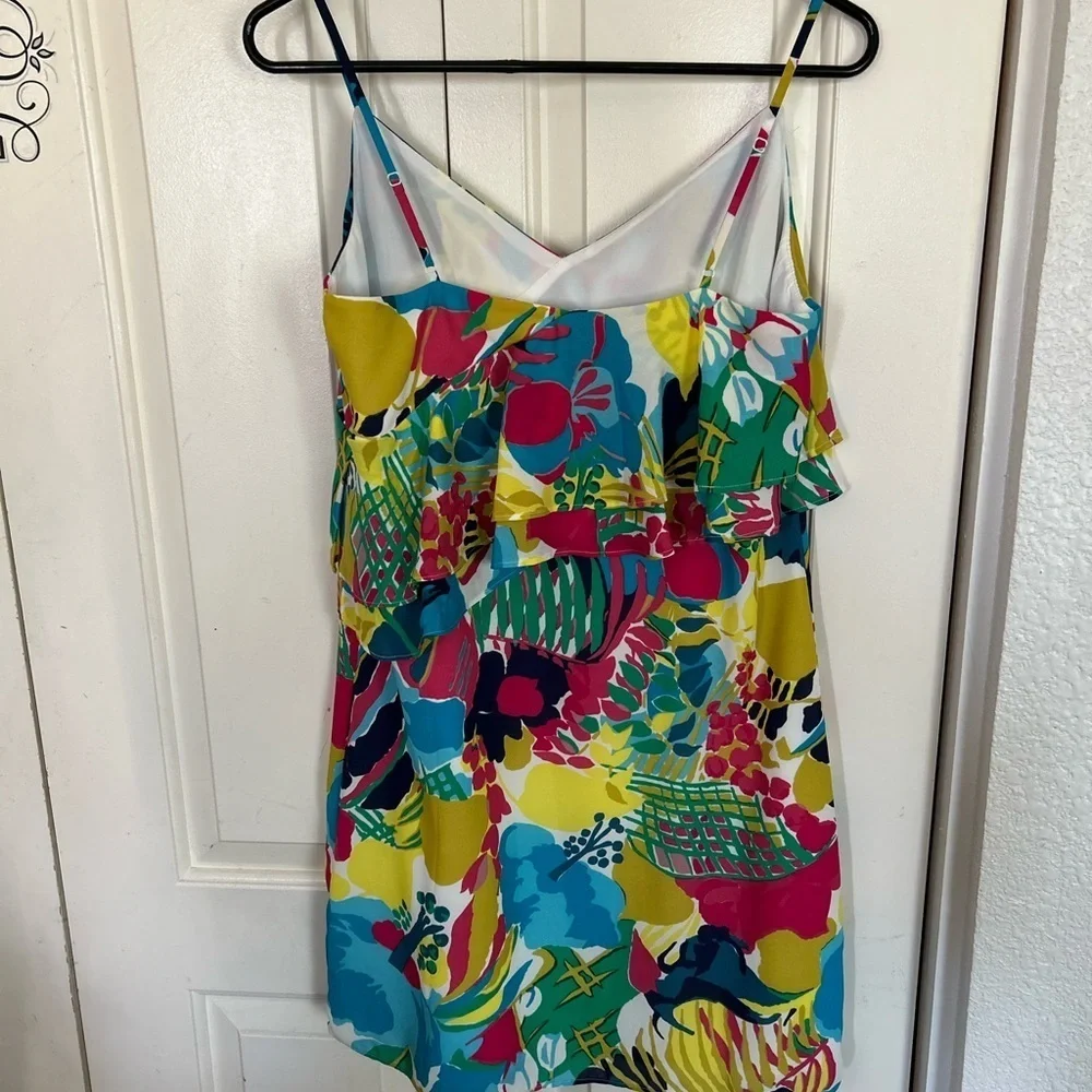 J Crew Colorful Tropical Floral Tiered Ruffle Cami Mini Dress Size 2